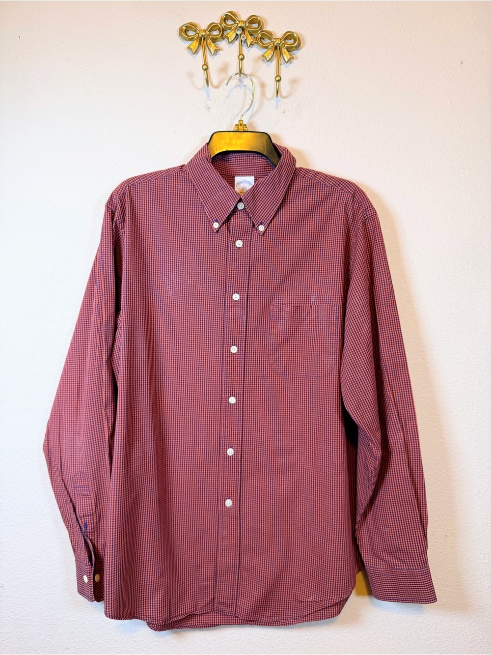 Brooks Brothers Men's Button-Down Shirt - Red & Blue Micro Gingham. Size L